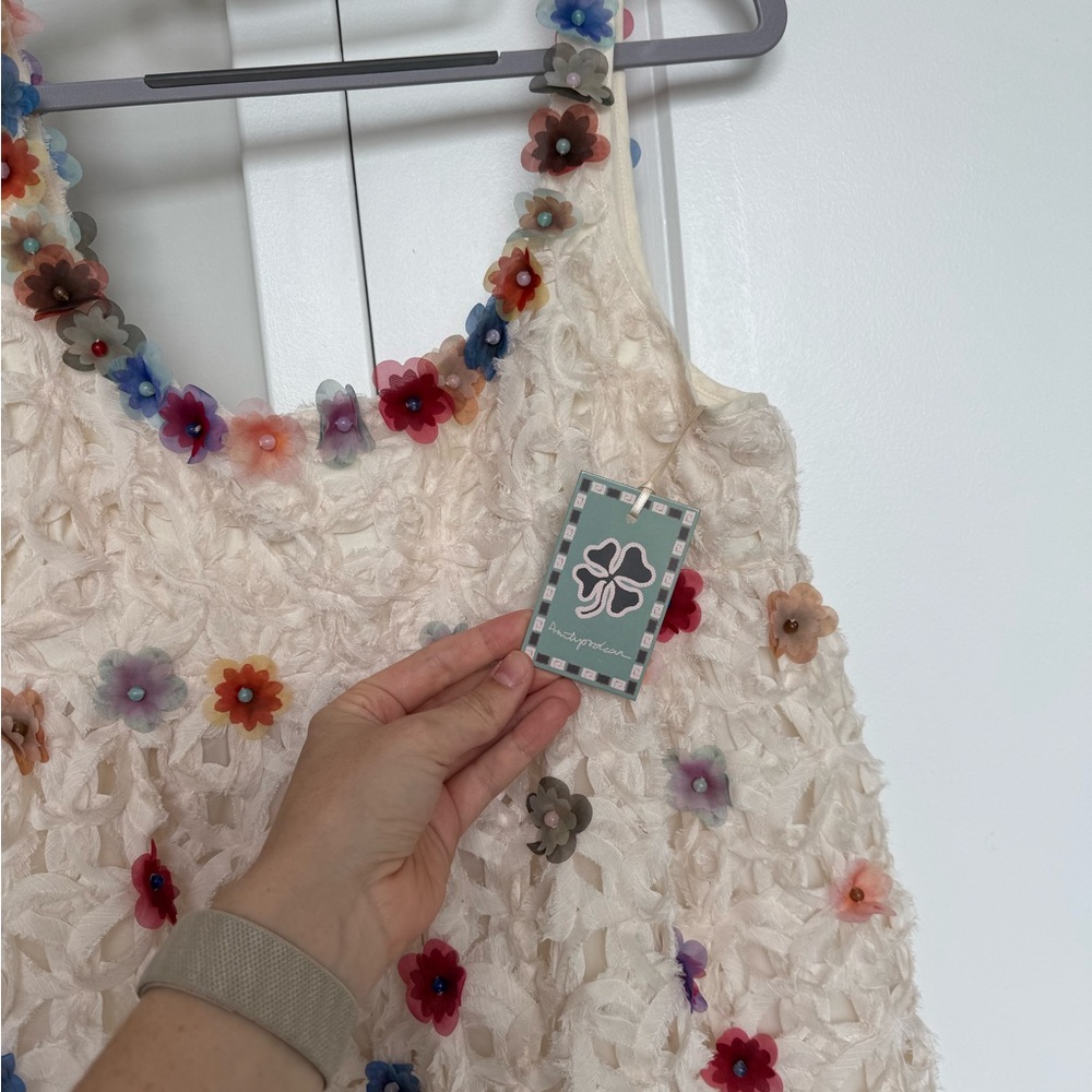 White Embellished Floral-Trim Mini Dress - Picture 3 of 6